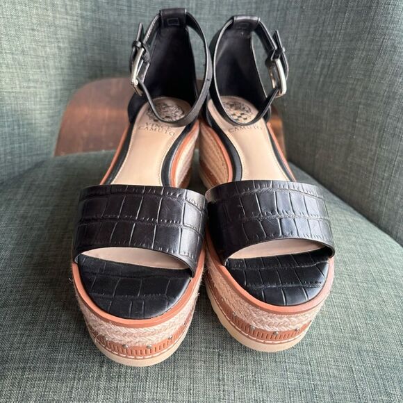 Vince Camuto Women black Platform Ankle Strap Open toe Wedge Sandals size 8 EUC! - Picture 4 of 12